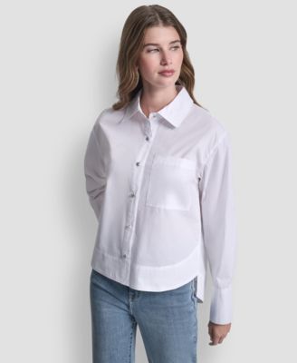 Women's Long-Sleeve Button Front Poplin Shirt