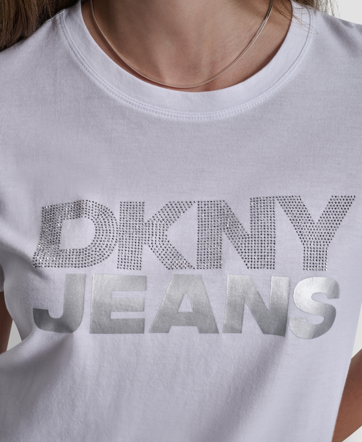Dkny Jeans Women's Crewneck Stacked Rhinestone T-Shirt