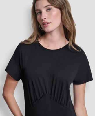 Women's Ruched Bodice Crew Neck Tier Long Dress