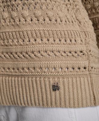 Women's Crew Neck Long-Sleeve Tipped Pointelle Sweater