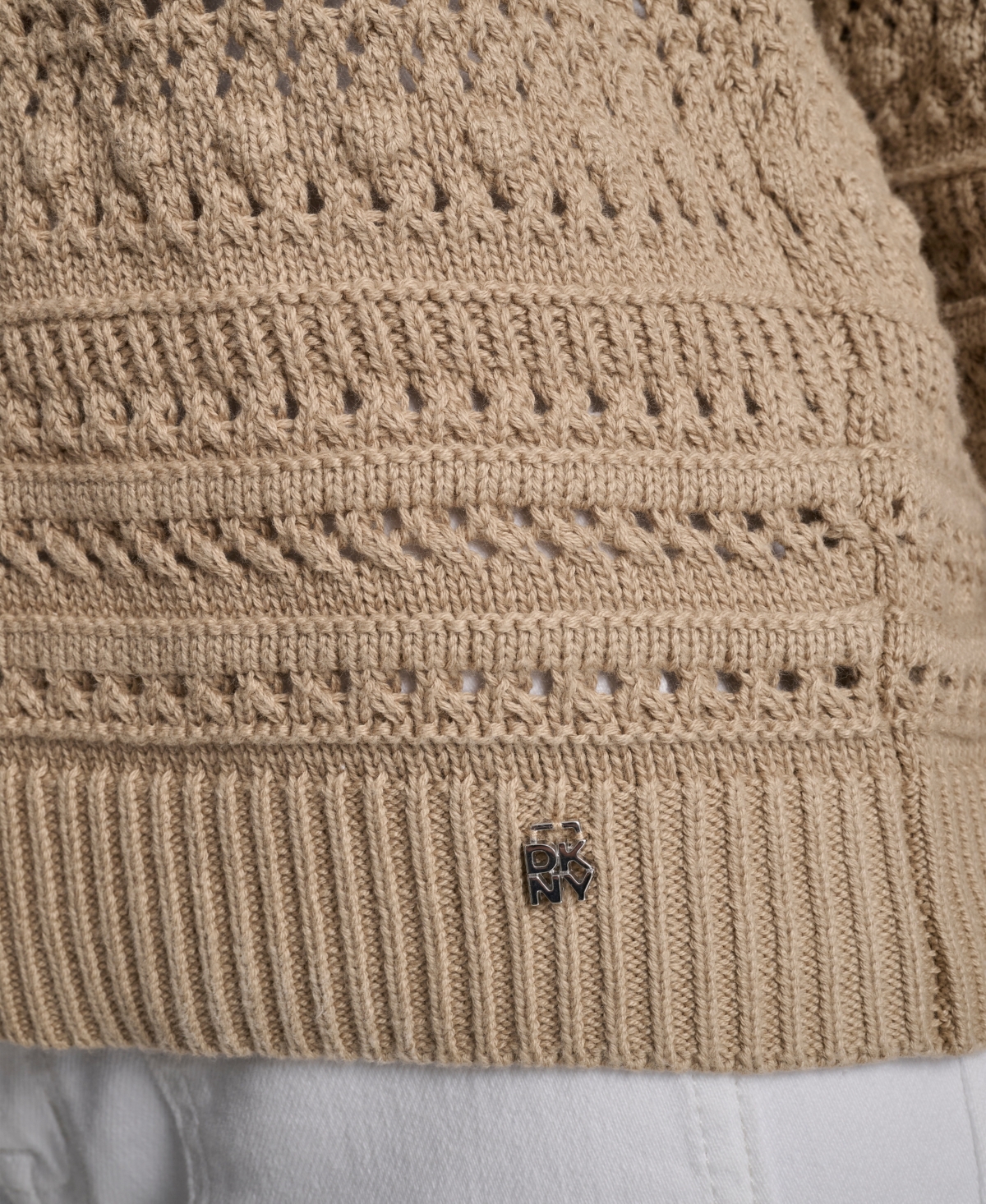 Dkny Jeans Women's Crewneck Long-Sleeve Tipped Pointelle Sweater