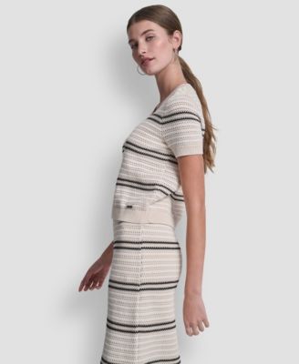 Women's Scoop Neck Striped Pointelle Sweater