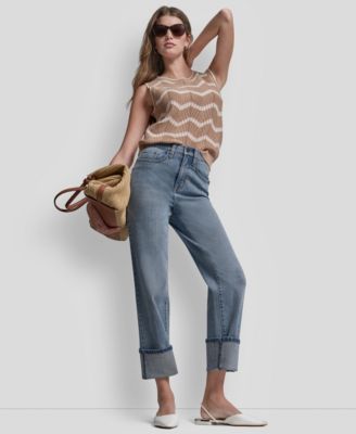 Women's Sleeveless Crew Neck Stripe Sweater