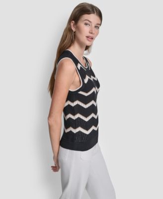 Women's Sleeveless Crew Neck Stripe Sweater