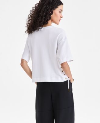 Women's Cotton Lace-Up-Hem T-Shirt