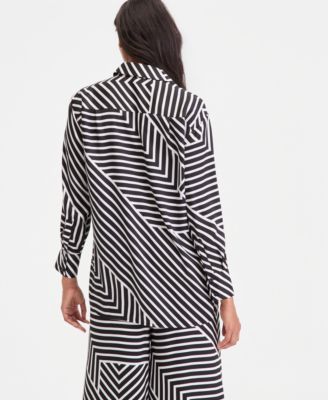 Women's Long-Sleeve Printed Button-Front Collared Shirt