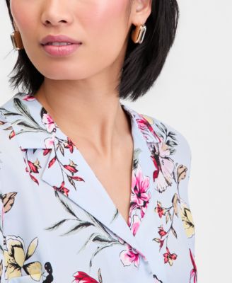 Women's Short-Sleeve Printed Button-Down Shirt