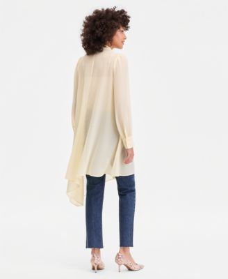 Women's Long Sleeve Bow-Neck Chiffon Tunic