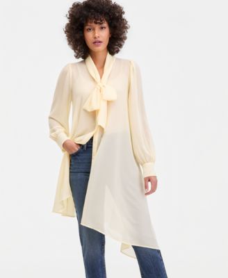 Women's Long Sleeve Bow-Neck Chiffon Tunic