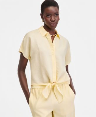 Women's Linen-Blend Tie-Front Blouse