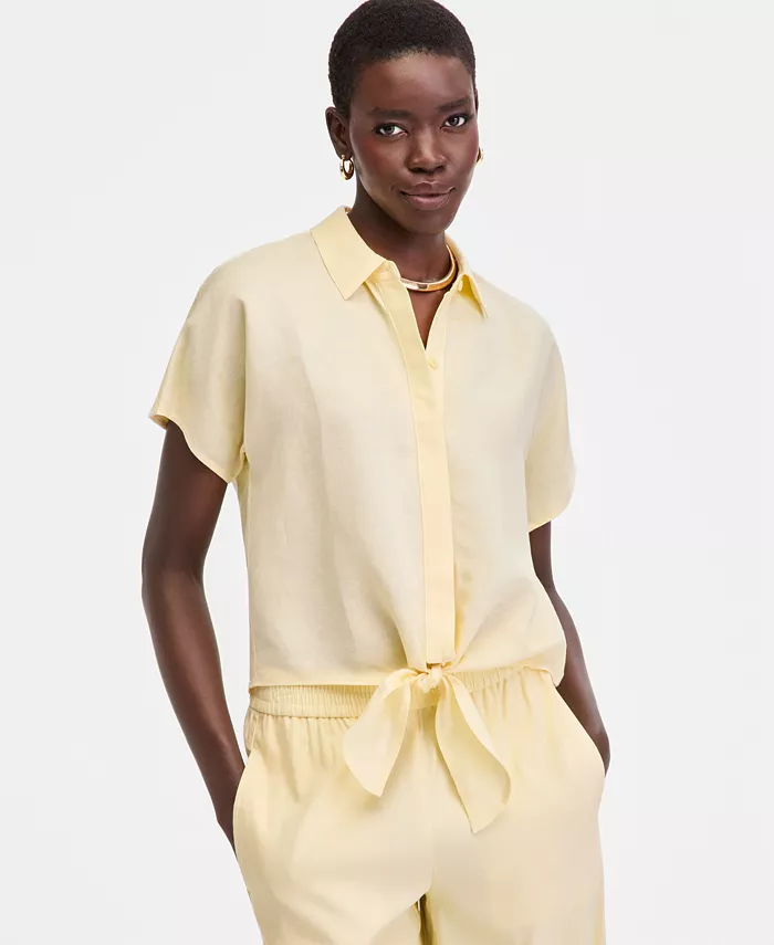 Women's Linen-Blend Tie-Front Blouse
