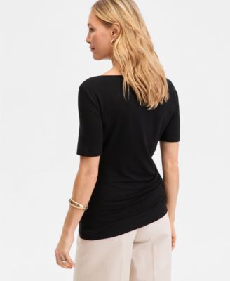 Women's Luxe-Layering Jersey Boat-Neck Short-Sleeve Top
