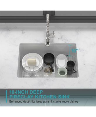 27x19x10inch Dual Mount White Porcelain Fireclay Undermount Single Bowl Deep Rectangular Kitchen Sink