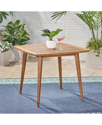 Mondawe Outdoor Square Acacia Wood Patio End Table Side Table with Tapered Legs, Mid-Century Patio Table  for 2–4 People, Beige