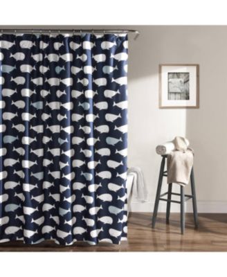 72-inch Navy White Nautical Whales Polyester Shower Curtain