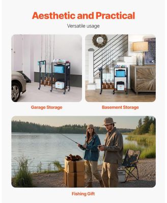 Fishing Rod Holder, 12-Rod Mobile Pole Rack Cart with Wheels for Garage or Home Fishing Gear Storage