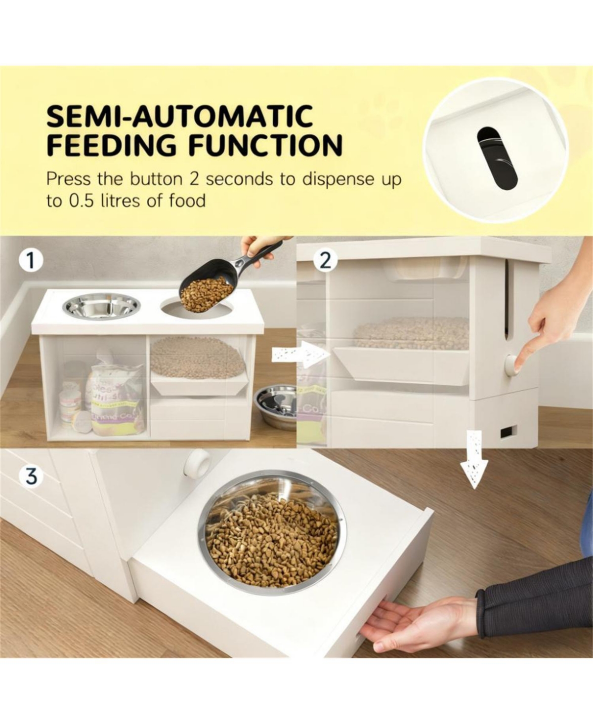 Aostirmotor 23.6 in. Wide Dog Bowls with Slow Feeder Mat in White