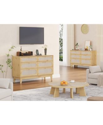 Rattan Nightstand with Drawers, Modern Large Bedside Table Night Stand for Bedroom