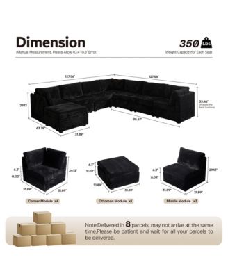 Modular Sectional Sofa Couch, 8-Piece L-Shaped Deep Seat Cloud Couch with Chaise Ottoman, Comfy Corduroy Modular Couches for Living Room
