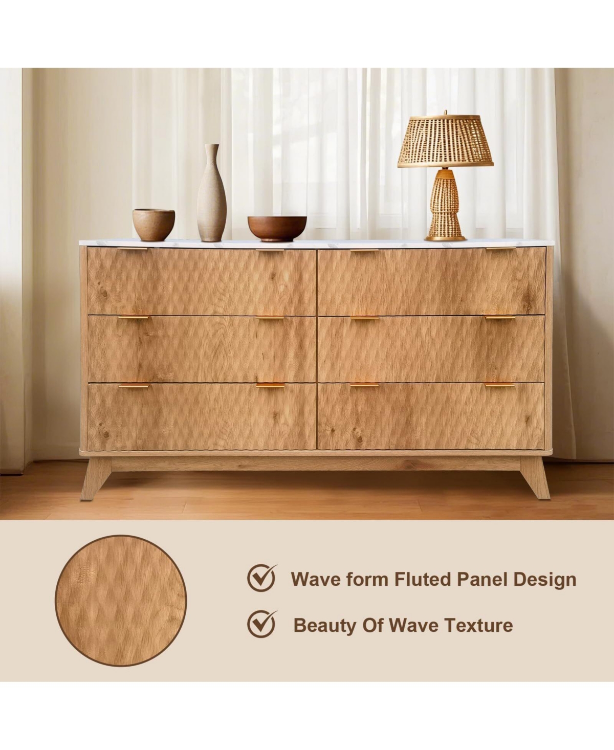 Gaomon Fluted Dresser for Bedroom, Modern 6 Drawer