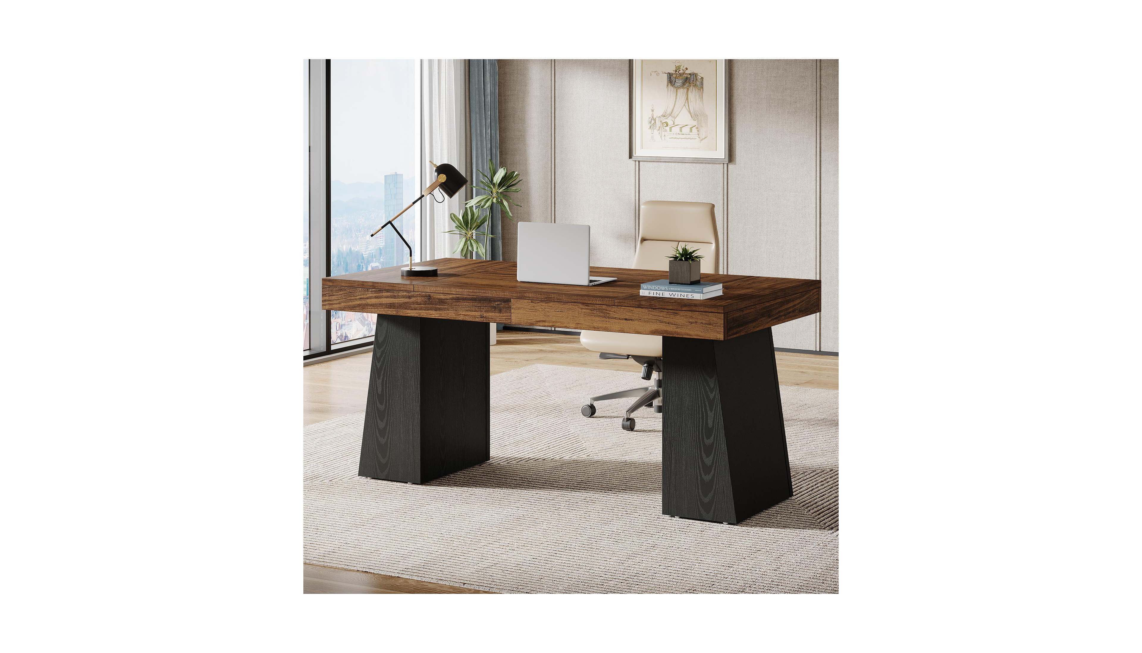 Tribesigns 55" Executive Wooden Desk with Double Pedestal