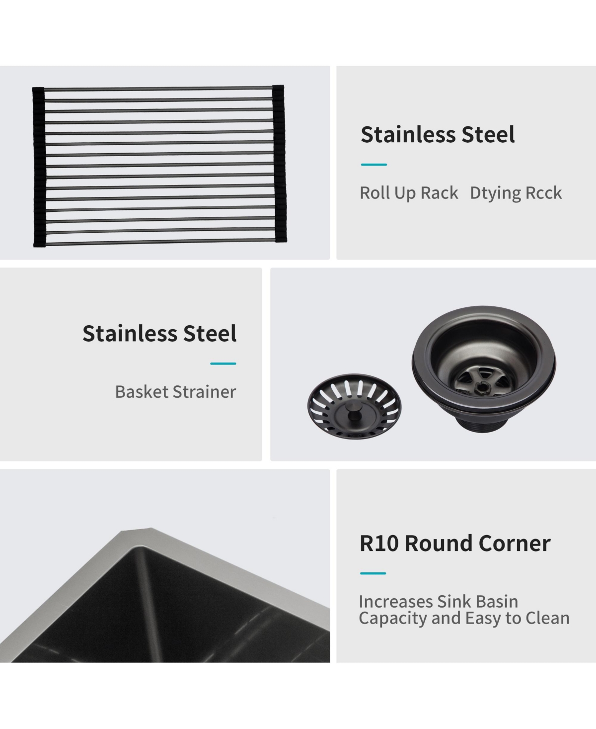 flynama 23inch Gunmetal Black Undermount Kitchen Sink 16G T304 Nano Stainless Steel Single Bowl 23x18x10inch 10inch Deep Sink with Full Accessories