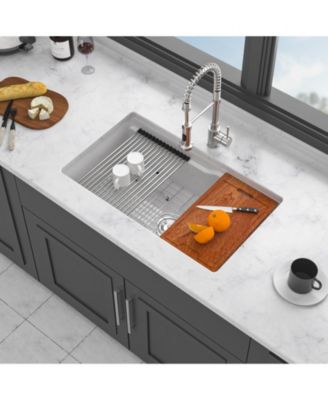 Undermount Workstation Single Bowl Porcelain Fireclay Kitchen Sink Dual Mount White Rectangular Deep Basin