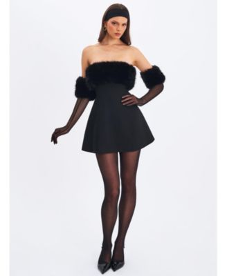 Women's Evelyn Fur-Trimmed Mini A-Line Dress