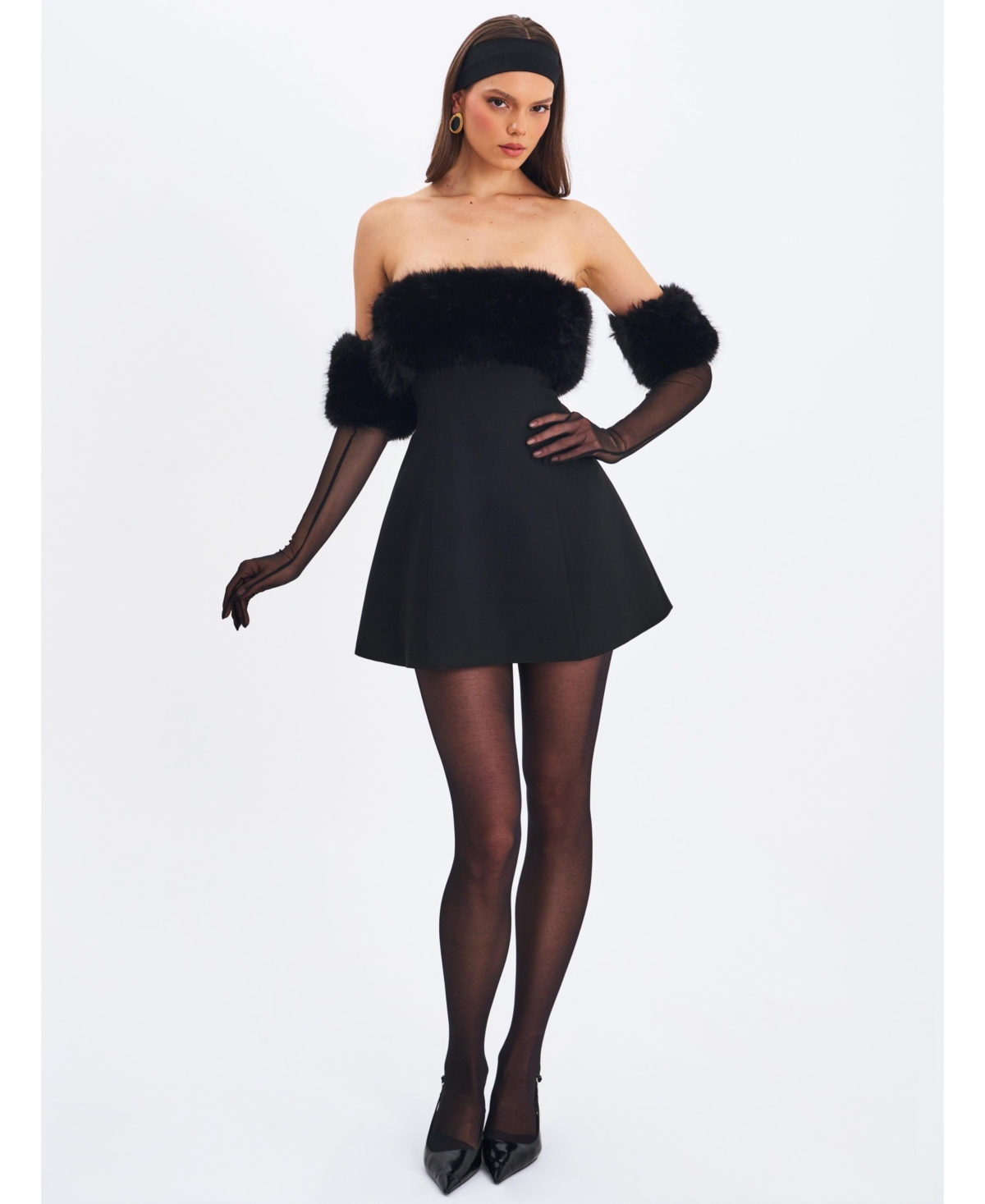 Miss Circle Women Evelyn Fur-Trimmed Mini A-Line Dress