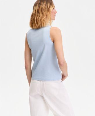 Women's High-Neck Rib-Knit Sleeveless Top