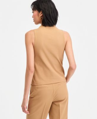 Women's High-Neck Rib-Knit Sleeveless Top