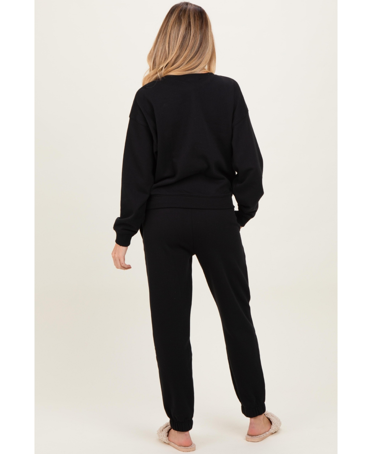 Pinkblush Maternity Black Fleece Long Sleeve Pullover & Jogger Set Maternity Pinkblush Black Fleece Long Sleeve Pullover & Jogger Set