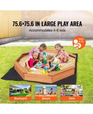Kids Wooden Sand Pit with Cover, 4 Seating and Liner