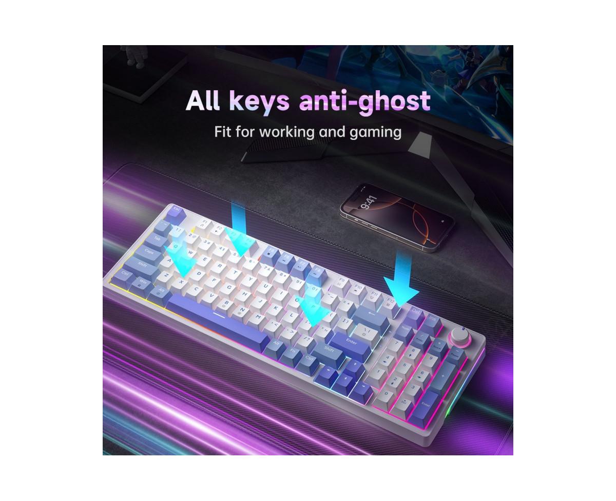 Risokeys 98-Key Mechanical Keyboard Wired Hot Swappable Red Switches, Rgb Backlit for Gaming & Office