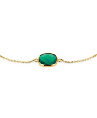 Delicate  10K Yellow Gold Cushion Cut  Green Onyx Station Bracelet
