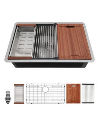 Undermount Workstation Kitchen Sink Single Bowl 16 Gauge Stainless Steel