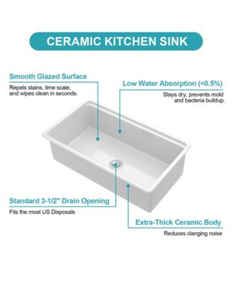 Porcelain Ceramic Single Bowl Dual Mount Undermount Workstation Kitchen Sink