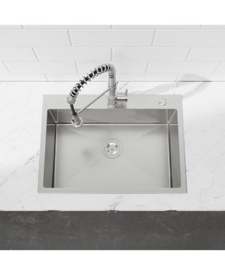 Overmount Single Bowl Dark Gray 304 Stainless Steel Handmade Kitchen Sink with US Standard Drain and Hook