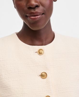 Women's Collarless Cotton Tweed Jacket