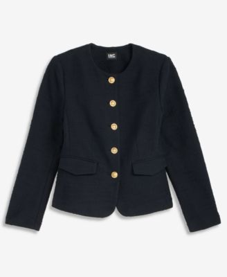 Women's Collarless Cotton Tweed Jacket