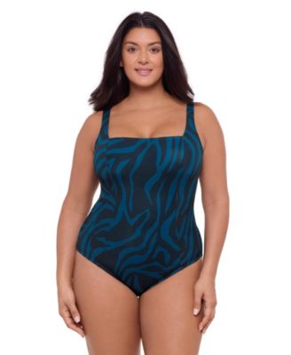 Women's S3 Sculpting Square-Neck Lace-Up Back One-Piece Swimsuit