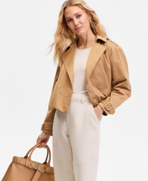 Женские куртки I.N.C. International Concepts Bubble-Hem Cropped Trench Jacket