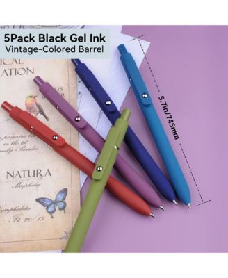 5Pcs Gel Pens, 0.5mm Black Ink Pens with Smooth Writing, Quick Dry Aesthetic Pens for Journaling and Note Taking (Retro)