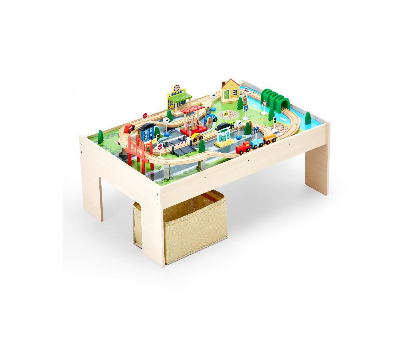 Детские конструкторы Slickblue Train Table 84-Piece Activity Set, Ages 3+, цвет: Натуральный — фото 1