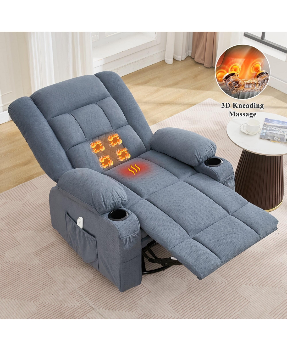 Clihome Kneading Massage Rocker Recliner Chair with 4-Point 3D Kneading Massage and Heat for Living Room with Rocking Function