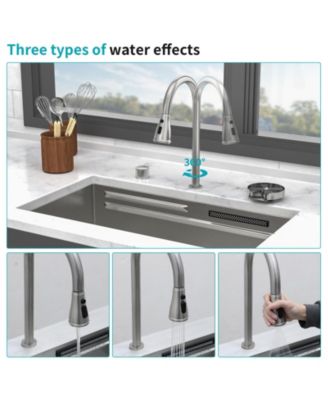 33x16.72x10inch Undermount Waterfall Kitchen Sink Stainless Steel Workstation with Faucet