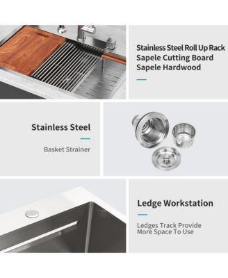 33x22x10 Inch Drop In Kitchen Sink 16 Gauge T304 Stainless Steel Ledge Workstation Single Bowl