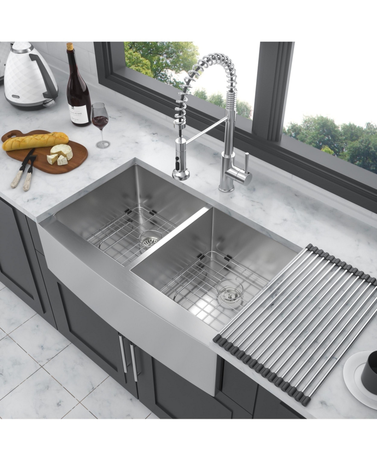 flynama 33x21x10inch Double Bowl Farmhouse Sink Stainless Steel 16 Gauge Apron Front Kitchen Sink