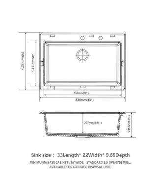 huluwat Black Quartz Composite Kitchen Sink Drop In Granite