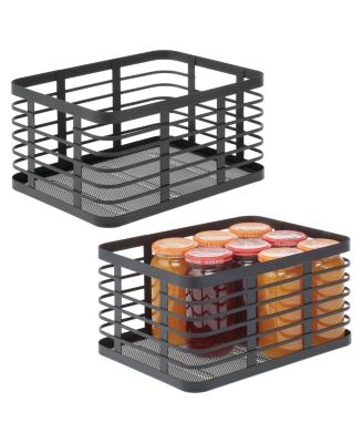 Metal Pantry Basket with Handles - Set of 2 - Matte Black